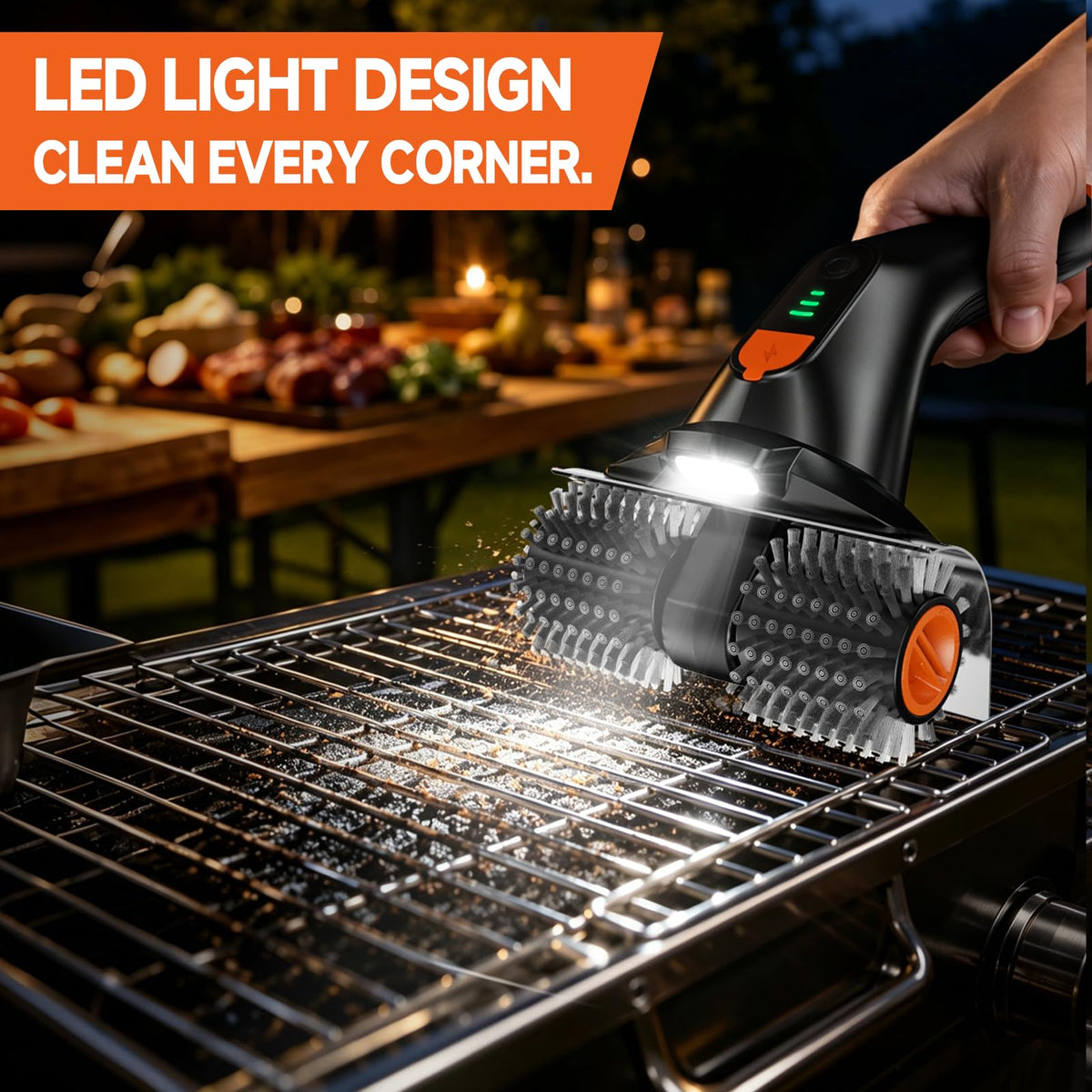 iFunSky Electric Grill Brush, Ultra-High 80W Power Dual-Head Cordless Rechargeable Grill Cleaner with 2.5H Fast Charge, Heat-Resistant, Waterproof, Anti-Splatter, BBQ Grill Brush, Black