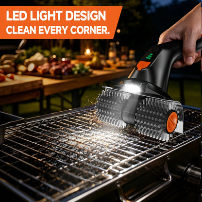 iFunSky Electric Grill Brush, Ultra-High 80W Power Dual-Head Cordless Rechargeable Grill Cleaner with 2.5H Fast Charge, Heat-Resistant, Waterproof, Anti-Splatter, BBQ Grill Brush, Black