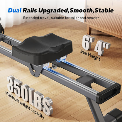 Rowing Machine, MERACH Bluetooth Magnetic Rower Machine with Dual Slide Rail, 16 Levels of Electromagnetic Resistance, Max 350lb Weight Capacity, App Compatible, Rowing Machines for Home Use