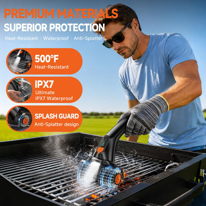 iFunSky Electric Grill Brush, Ultra-High 80W Power Dual-Head Cordless Rechargeable Grill Cleaner with 2.5H Fast Charge, Heat-Resistant, Waterproof, Anti-Splatter, BBQ Grill Brush, Black