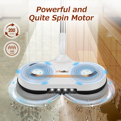 AlfaBot S2 Electric Spin Mop with Water Sprayer for Hardwood & Tile