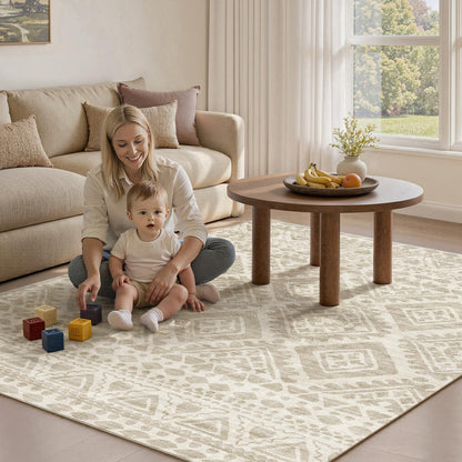 Beige Area Rug 5x7 Moroccan Carpet Rugs for Living Room Bedroom-Carpet Machine Washable Rugs for Bedroom Dining Room Living Room Rug