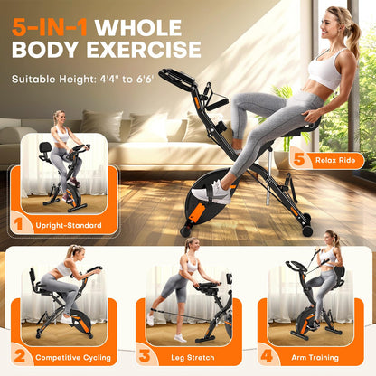 Exercise Bike, MOSUNY 5-in-1 Stationary Bike with 10DB Super-Silent, Folding Exercise Bike with 16-Level Adjustable Magnetic Resistance, 350 LBS Indoor Cycling Bike for Home Workout