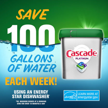 Cascade Platinum ActionPacs Dishwasher Detergent Pods, Fresh, 67 Count
