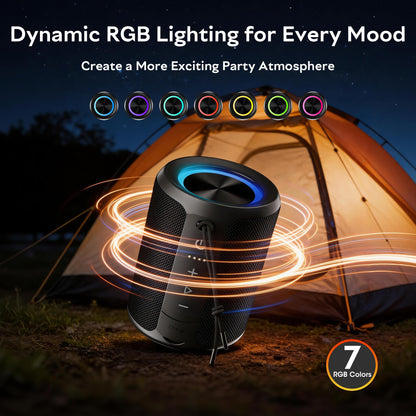 DUDGSIS Portable Bluetooth Speaker Wireless, IPX7 Waterproof Dustproof Mini Speakers, 20W Loud Bass Stereo, 15H Playtime, BT5.3 & TWS, RGB Light, for Outdoor/Shower/Home/Party, Stocking Stuffers
