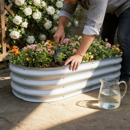 Gardmax Galvanized Raised Garden Bed, Lightweight Planter Boxes Outdoor with Easy Assembly, Large Garden Bed for Vegetables, Fruits, Flower Silver