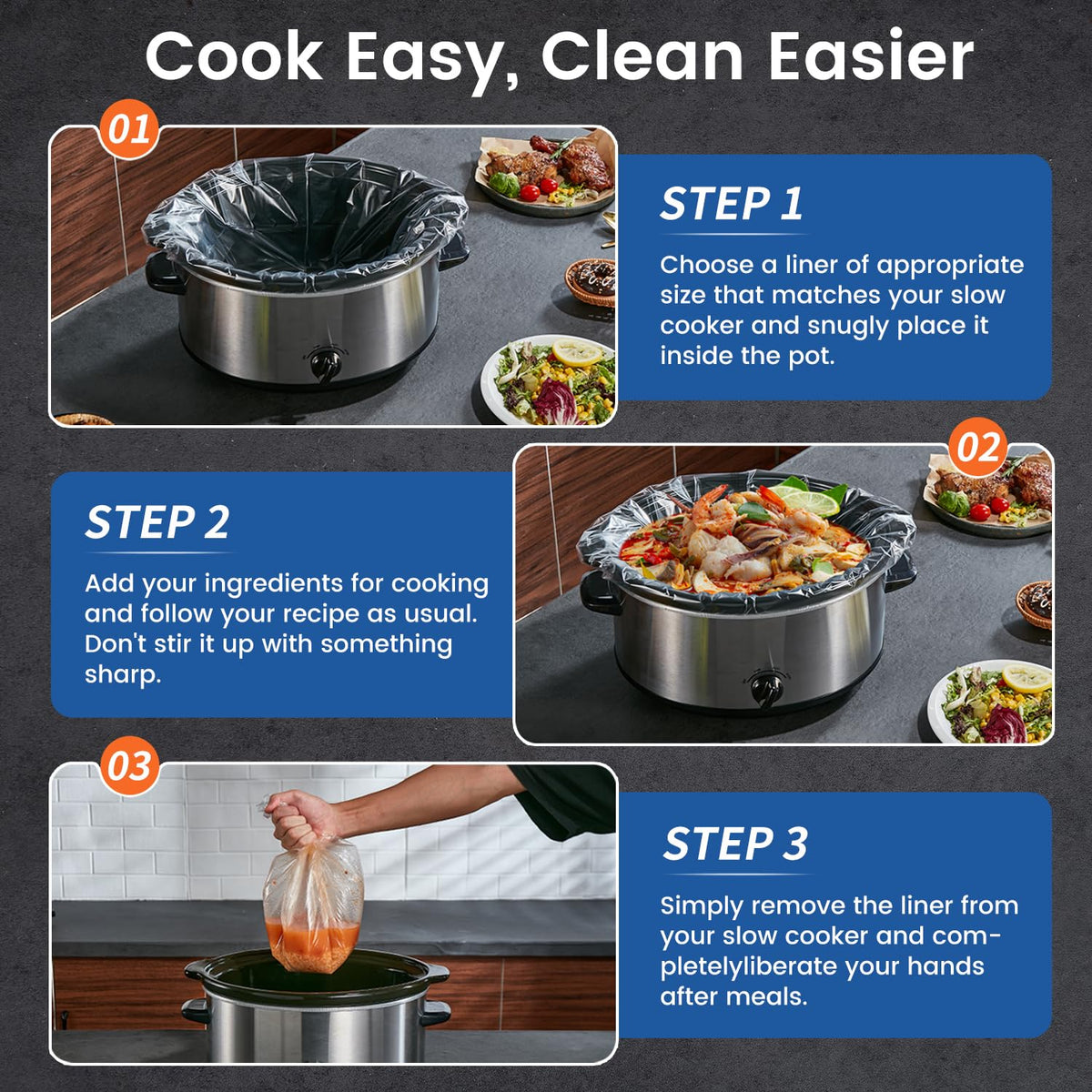 Slow Cooker Liners, Hotensil 13"x 21" 10 Count Cooking Bags Large Size Disposable Pot Liners, Fit 3QT to 8.5QT for Slow Cooker Cooking Trays, Multi-Purpose Durable Liners Plastic Bags, BPA Free