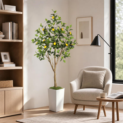 PHYTREE 6FT Artificial Lemon Tree with White Tall Planter & Fruits