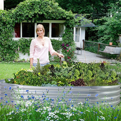 Land Guard Galvanized Raised Garden Bed Kit, Galvanized Planter Raised Garden Boxes Outdoor, Oval Large Metal Raised Garden Beds for Vegetables……