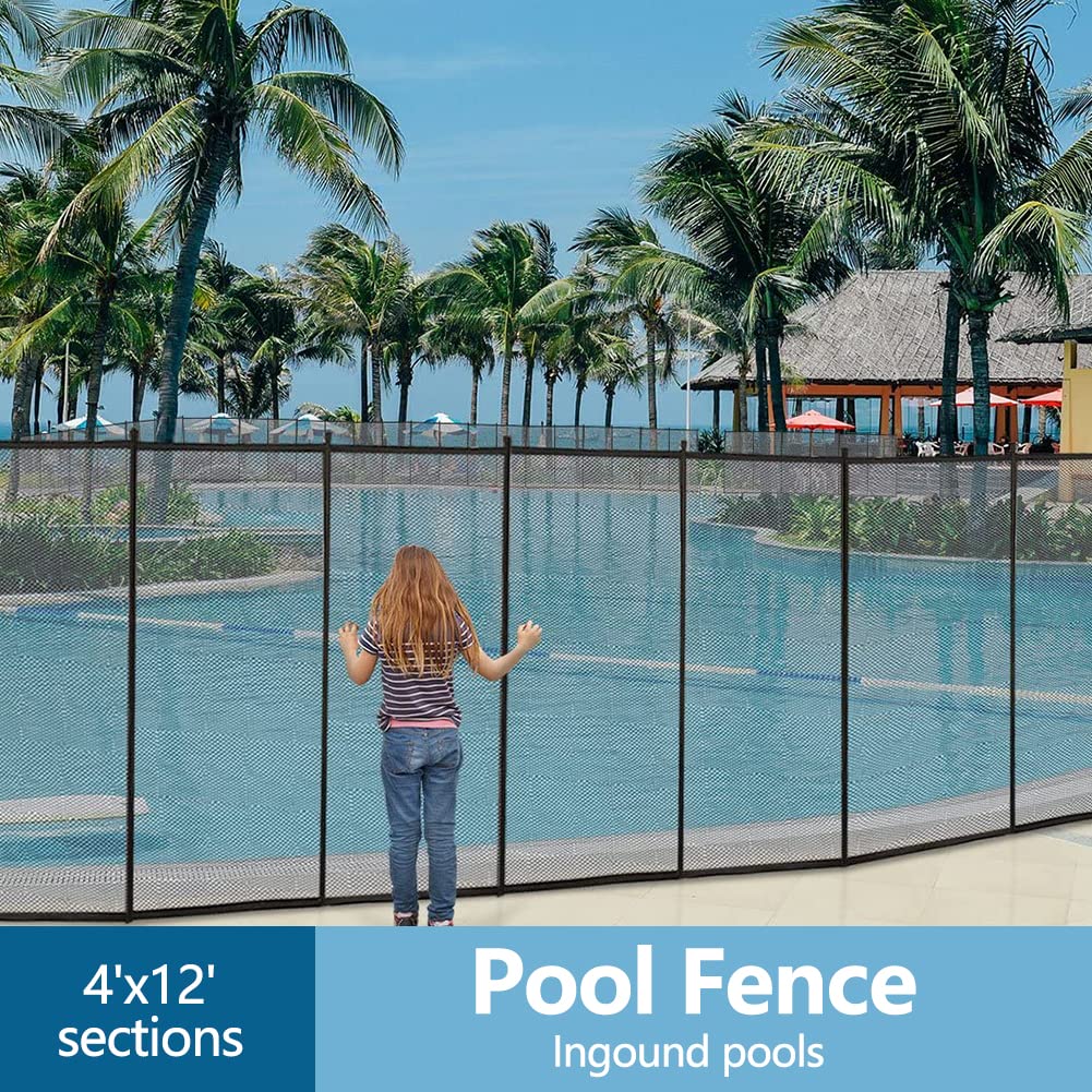 Togarhow 4ft x 12ft Removable Pool Fence, Safety Fence Door, Black DIY Pool Mesh Fencing Protect Gate for Outdoor Inground Pools & Above Ground Pool
