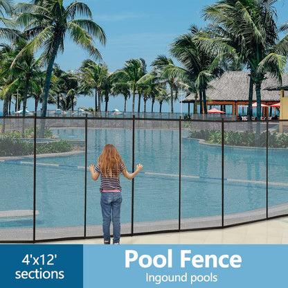 Togarhow 4ft x 12ft Removable Pool Fence, Safety Fence Door, Black DIY Pool Mesh Fencing Protect Gate for Outdoor Inground Pools & Above Ground Pool