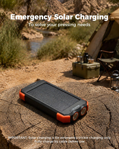 BLAVOR Solar Power Bank 10,000mAh, Wireless Portable Charger, 20W Fast Charging External Battery Pack with USB C for Cell Phones, Solar Panel Charger with Flashlight and Compass for Camping Outdoor