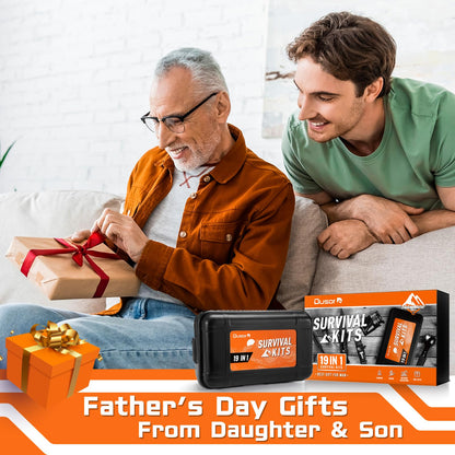 Dusor 19 in 1 Survival Kit Gifts for Men, Father' s Day Gifts from Daughter Son, Hunting Fishing Gift for Dad Husband, Fishing Gear and Equipment, Camping Essentials, Gift for Men Who Have Everything