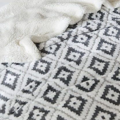 Lotus Karen Sherpa Throw Blankets for Couch Thick and Warm Blanket for Winter Soft Fuzzy Cozy Fluffy Blanket for Sofa Diamond Jacquard Grey 50"x60"