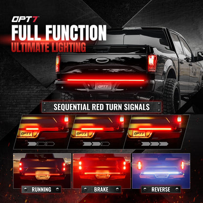 OPT7 48'' Redline Triple Row LED Tailgate Light Bar w/Sequential Red Turn Signal - Weatherproof Rigid Aluminum Frame Light Strip for Maverick Colorado - Full Function Reverse Brake Running