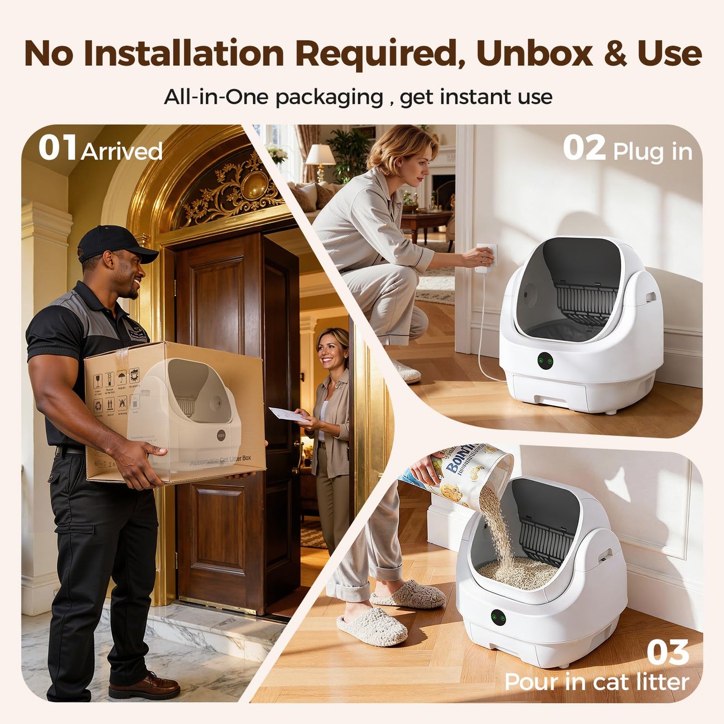 Automatic Cat Litter Box Self-Cleaning Open Top, Ellenpent [Odor-Free] Litiere Pour Chat Autonettoyant, Electric Cat Litter Box with APP Control, for Single and Multi-Cat Households
