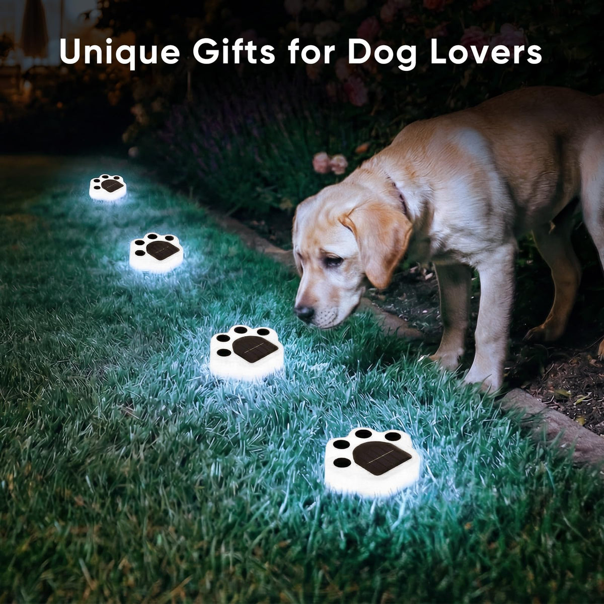 Solar Paw Print Lights 4 Pack, Outdoor Waterproof Solar Garden Lights, Lawn Patio Pathway Decorative Lights, Pet Dog Lovers Gifts for Women Mom Mother's Day (Cool White)