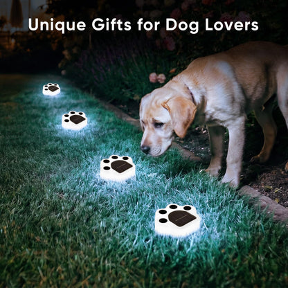 Solar Paw Print Lights 4 Pack, Outdoor Waterproof Solar Garden Lights, Lawn Patio Pathway Decorative Lights, Pet Dog Lovers Gifts for Women Mom Mother's Day (Cool White)