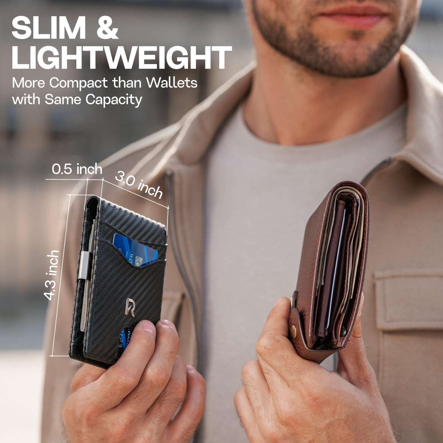 Ronyxet Slim RFID Wallet for Mens – Minimalist Wallet for Men with Money Clip, Holds 12 Cards – Durable Leather Carbon Fiber Men’s Wallet – Perfect Mens Gift