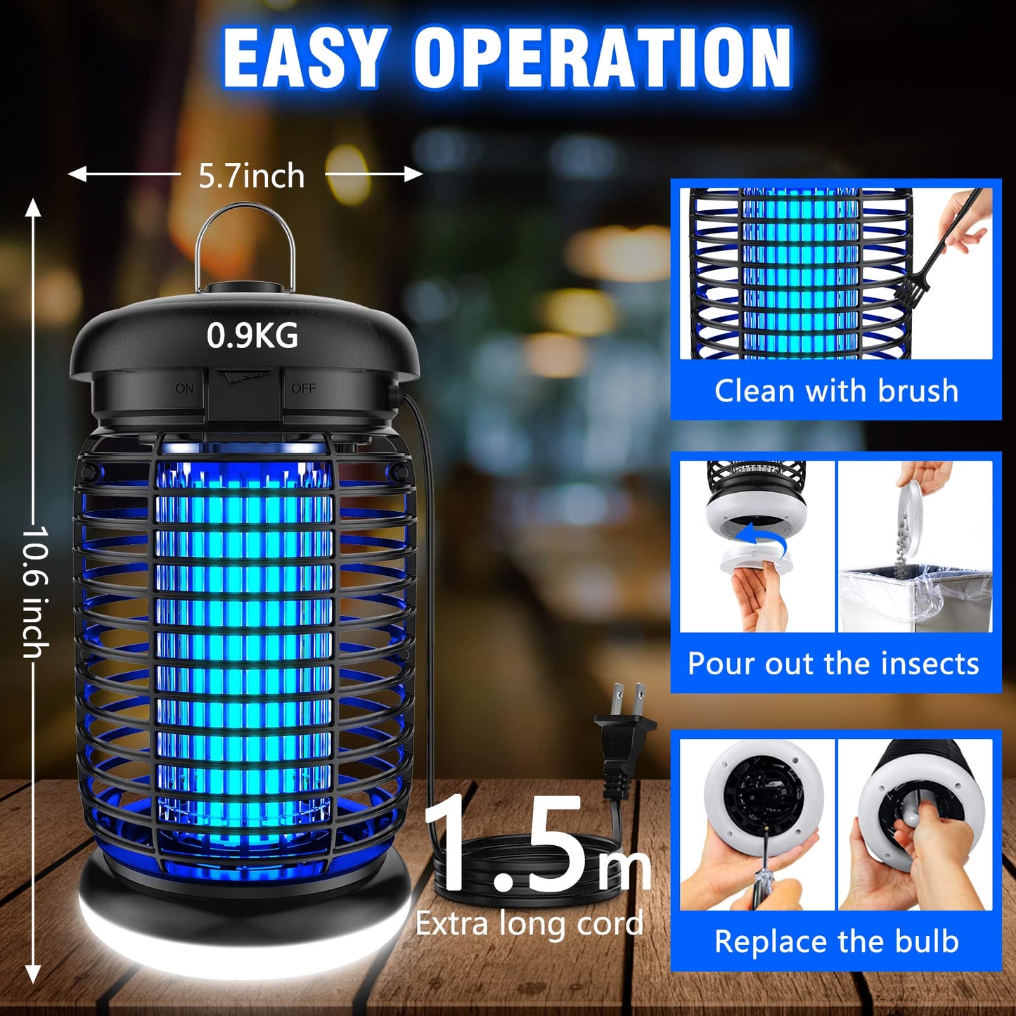 Endbug Bug Zapper Outdoor with LED Light, 4200V Mosquito Zapper Outdoor, IPX5 Waterproof Electric Bug Zapper, 2-in-1 Fly Zapper Fly Trap Indoor Outdoor for Patio Garden Backyard Home, Plug in