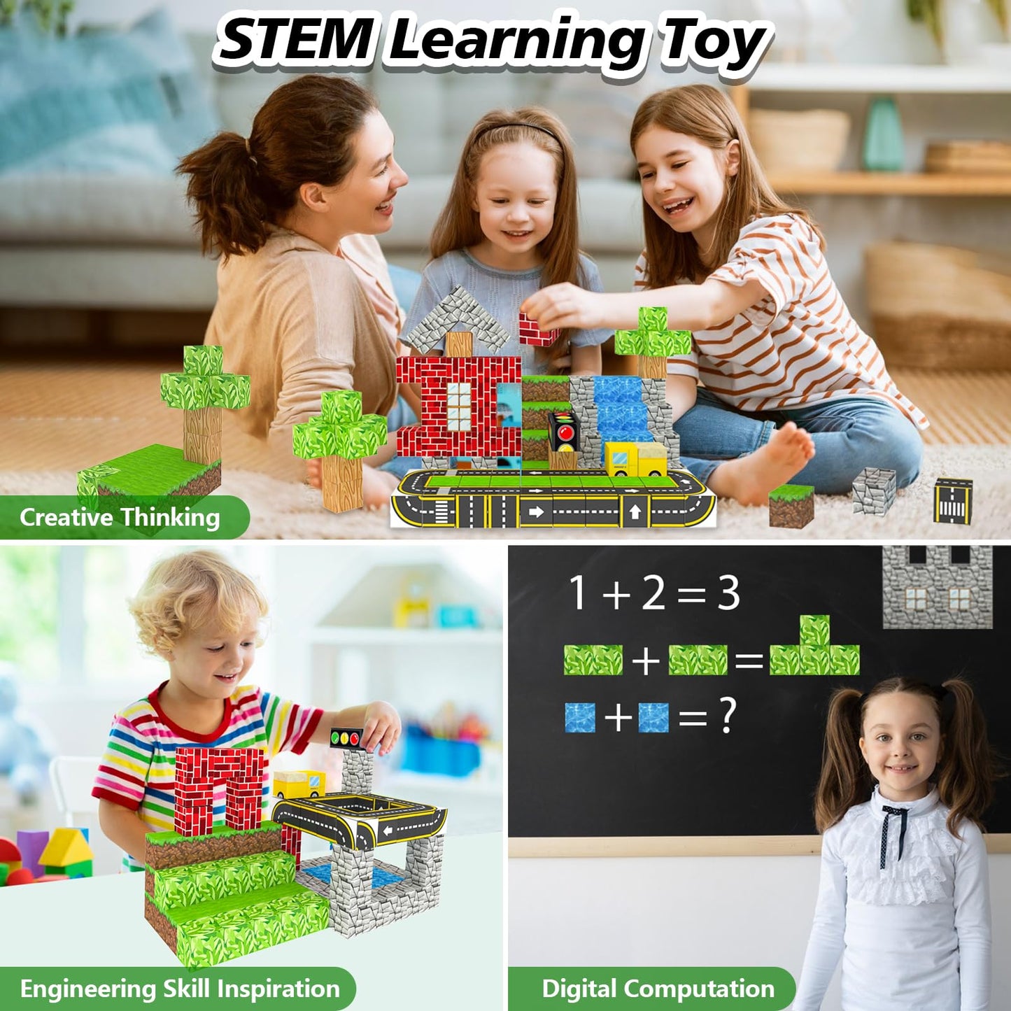 Magnetic Blocks, Magnetic Building Blocks for Kids Age 3+, Mine World Build Set, STEM Toys Road Construction Toy Magnetic Cubes with Car for Kids, Christmas Birthday Gift for Boys Girls