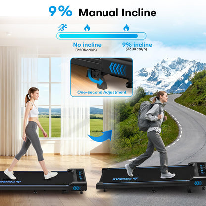 FOUSAE Walking Pad Treadmill with 9% Incline, 4-in-1 6.2MPH Treadmill for Home with Full Screen LED Display, 2.5HP Brushless Motor, 330 LB Weight Capacity, 12 HIIT Programs, Magnetic Remote Control