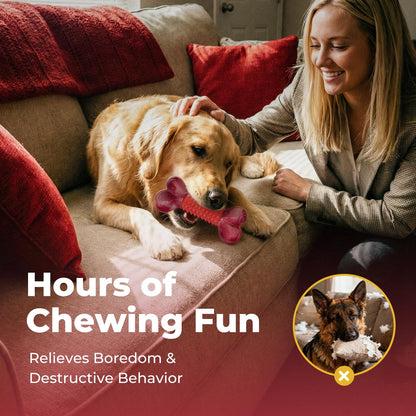 Apasiri Tough Dog Toys for Aggressive Chewers: Beef Flavored Long Lasting Dog Bones for Large Dogs, Indestructible Dog Chew Toys to Keep Them Busy, Large Dog Toys for Medium & Large Breed, Red