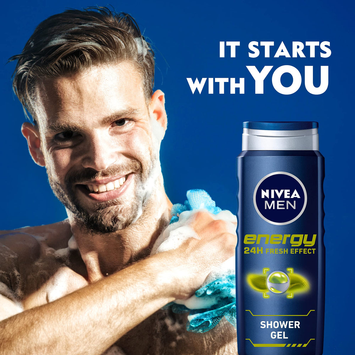 NIVEA MEN Energy 3-in-1 Shower Gel, Body Face Hair, Mint Extract, 500ml