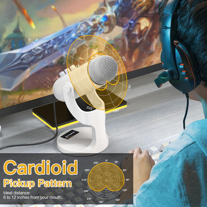 ZealSound Podcast Microphone, Noise Cancellation Mic with Gain, Volume Adjustment & Mute Button, Monitor & Echo, for ASMR, Vocal Recording, YouTube, TikTok, PC, iPhone, iPad, Android, Mac, K66, White