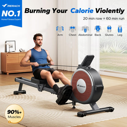 Rowing Machine, MERACH Bluetooth Magnetic Rower Machine with Dual Slide Rail, 16 Levels of Electromagnetic Resistance, Max 350lb Weight Capacity, App Compatible, Rowing Machines for Home Use