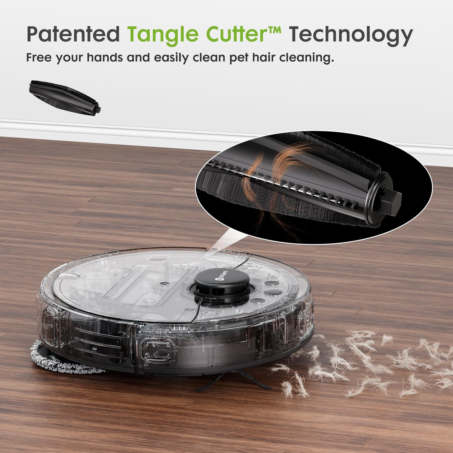 Robot Vacuum and Mop, V5 Pet Hair Tangle Cutter™, 8500Pa, 75-Day Capacity, Laser Navigation, Pet Laser, Ideal for Hair, Hard Floors, Tile, Carpet, Robotic Vacuums Cleaner for App/Alexa Control