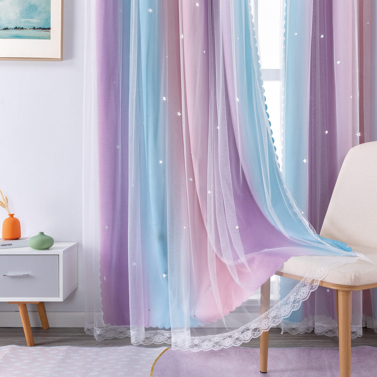 XiDi Blackout Rainbow Curtains 2 Panels for Girls Kids Bedroom Nursery Living Room Decor Rideaux Occultants Drapery with Eyelet for Windows W52xL84 Inch Wall Decals