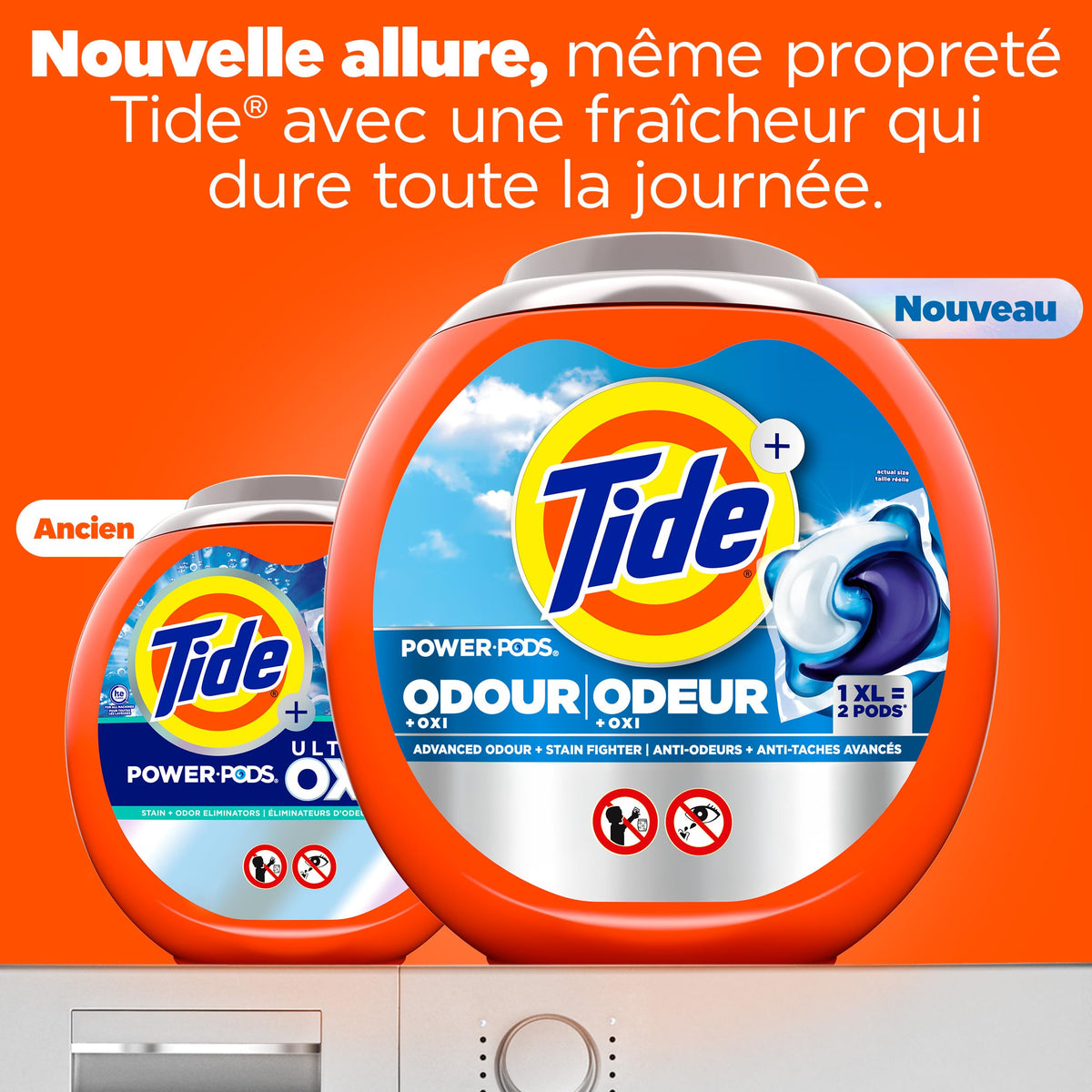 Tide Odour + Oxi Laundry Detergent Pacs, Original Scent, Advanced Odour + Stain Fighter, laudry soap washing detergent pacs, 25 Count