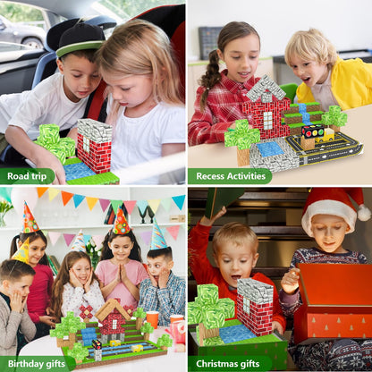 Magnetic Blocks, Magnetic Building Blocks for Kids Age 3+, Mine World Build Set, STEM Toys Road Construction Toy Magnetic Cubes with Car for Kids, Christmas Birthday Gift for Boys Girls