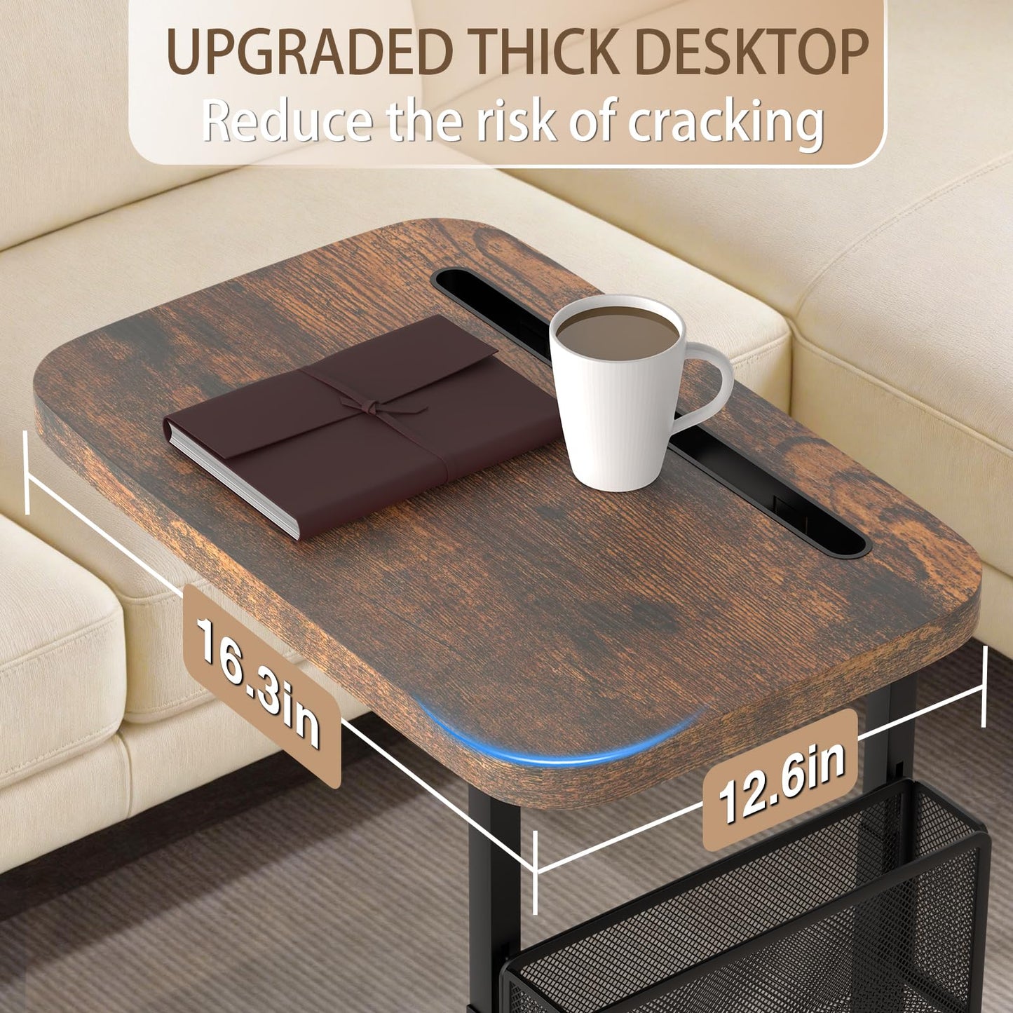 C Table End Table Adjustable Height,TV Tray Table with Storage Baskets