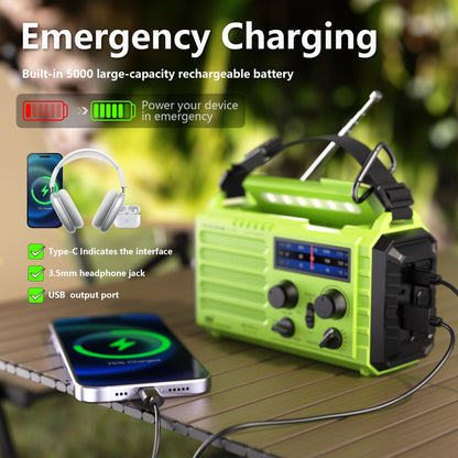 Emergency Radio 5000mAh Solar Hand Crank AM/FM/SW, Flashlight and SOS Alarm