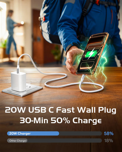 USB C Charger for iPhone 17 16 15, 2 Pack 20W PD 3.0 Type C Charger Fast Charging Block with 6FT USB-C to USBC Cable Compatible with iPhone Air 17 16 15 Pro Max/Pro/Plus Galaxy S25 Ultra and More