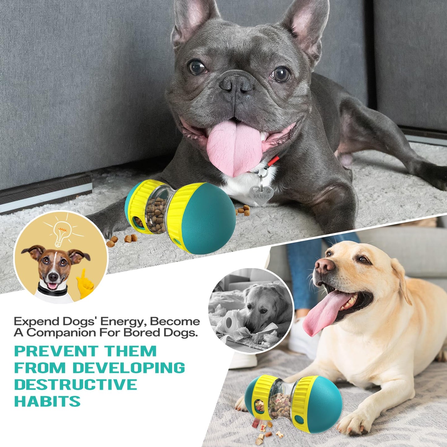 Dog Puzzle Toys, Adjustable Dog Treat Dispensing,Interactive Dog Toys to Keep Them Busy,Food Puzzles Ball for Dogs, Puppy Slow Feeder for Boredom and stimulating Dog Toys IQ Training (Blue)