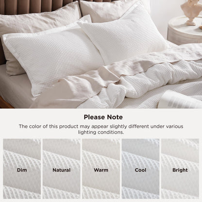 Bedsure PureWoven 3 Pieces 100% Cotton Waffle Duvet Cover Set, Queen, White