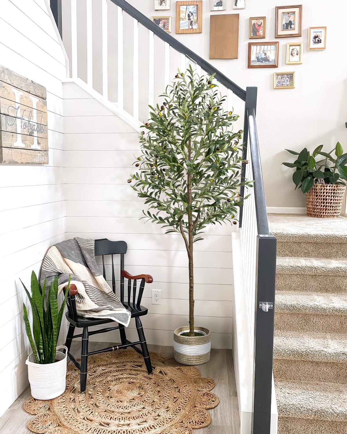 LuceAlberi 6FT Artificial Olive Tree Indoor Tall Faux with Planter&Basket