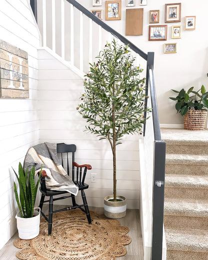 LuceAlberi 6FT Artificial Olive Tree Indoor Tall Faux with Planter&Basket