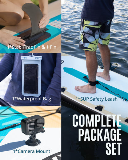 ZLX 11'6" Inflatable Paddle Board, Super Wide Stand Up Paddleboard with Removable Center Fin for Stability & Speed, Touring SUP with Accesssories for All Skill Levels, 500LBS