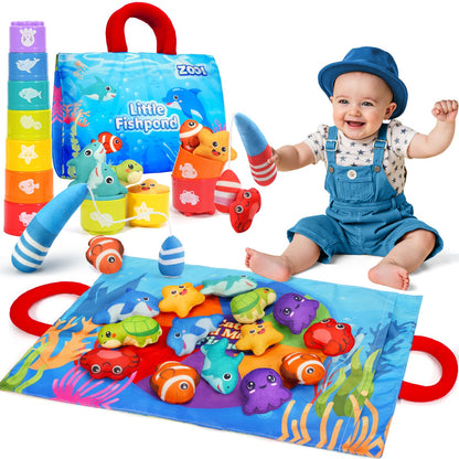 ZOOI 24PCS Cloth Fishing Game, Montessori Toys Gifts for Toddlers Ages 1-3