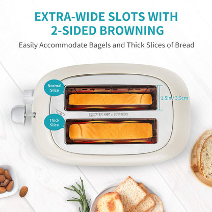 Ultrean Toaster 2 Slice with Extra-Wide Slot, Stainless Steel Toaster with Removable Crumb Tray, Small Toaster with 6 Browning Settings, Cancel, Bagel, Deforest Functions, 825 W (Cream)