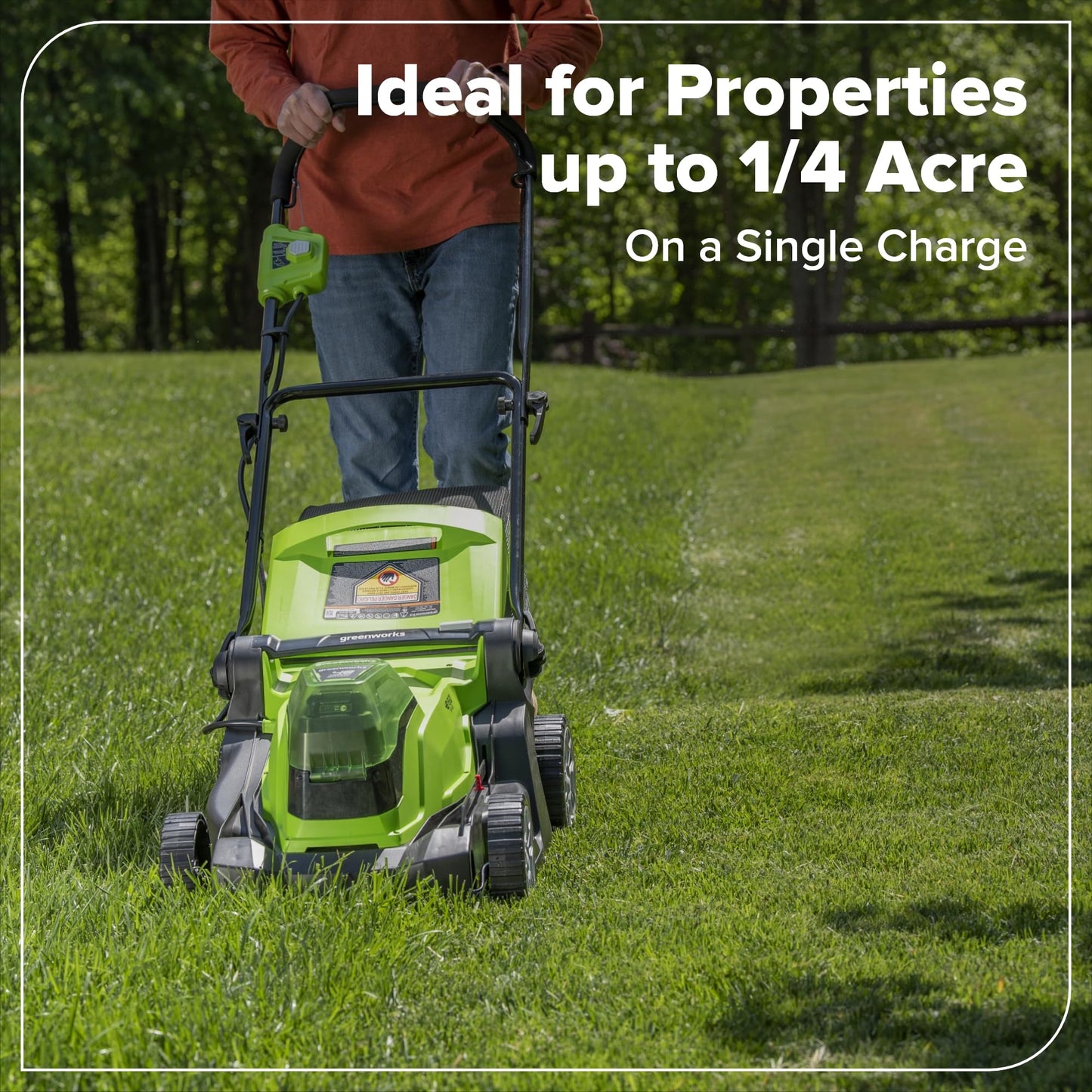 Greenworks 48V 17" Lawn Mower, 2 x 24V 4Ah Batteries and Dual Port Charger Included, MO48B2210, Green