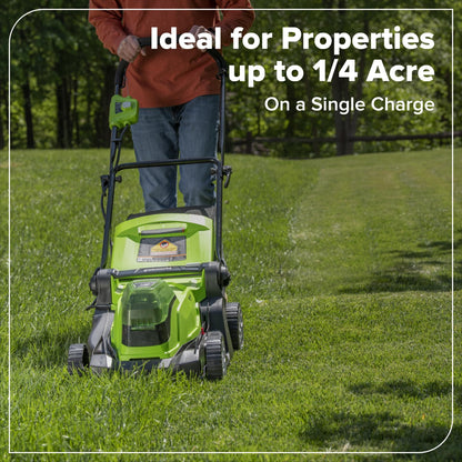 Greenworks 48V 17" Lawn Mower, 2 x 24V 4Ah Batteries and Dual Port Charger Included, MO48B2210, Green