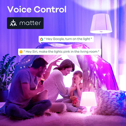 Linkind Matter Smart Light Bulb, Smart Bulbs Work with Apple Home/Siri/Alexa/Google Home, RGBTW Color Changing Bulbs Music Sync, A19 E26 60W 800LM, 2.4Ghz WiFi Only, 2 Pack