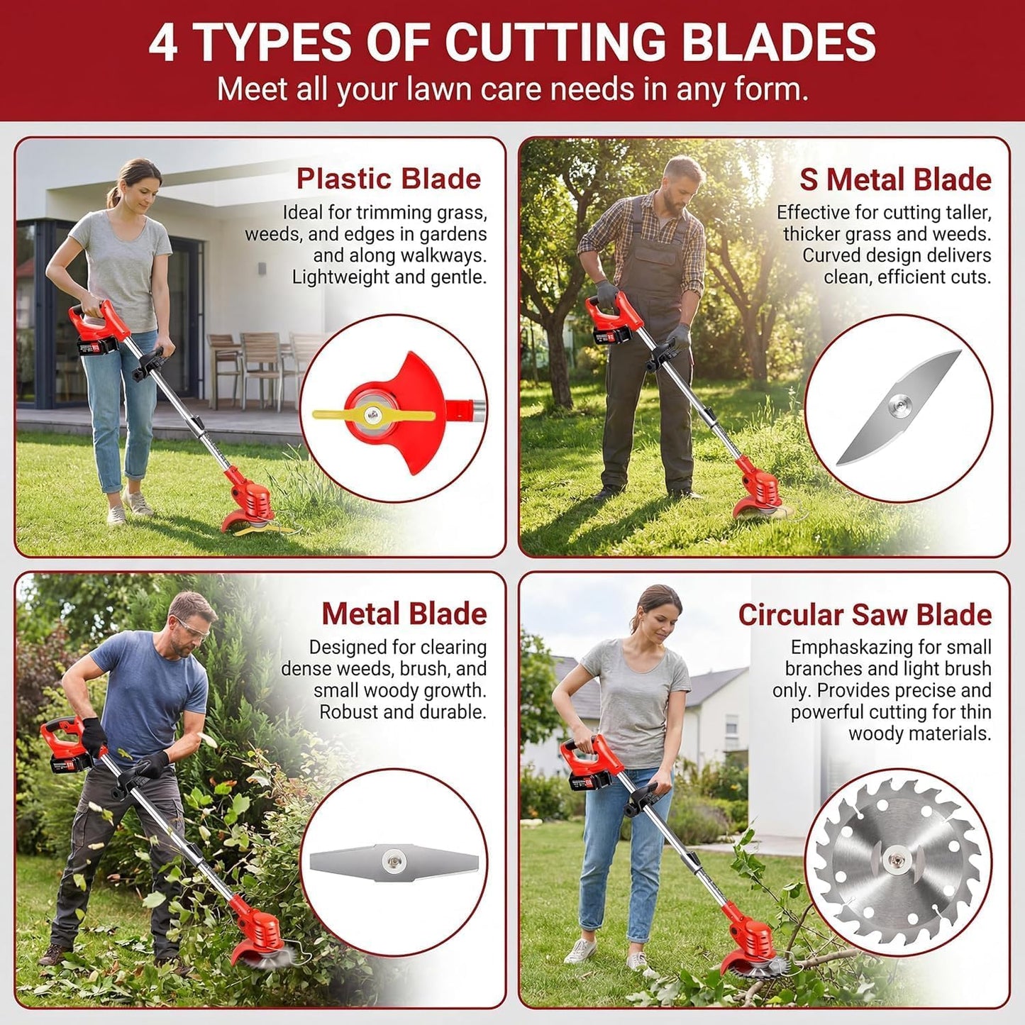 21V Cordless Weed Wacker for Women Seniors Lightweight Grass Trimmer – Includes 2 Batteries and Wheels 3-in-1 Weed Trimmer Edger Brush Cutter for Thick Grass, Small Yards, Gardens, and Fences