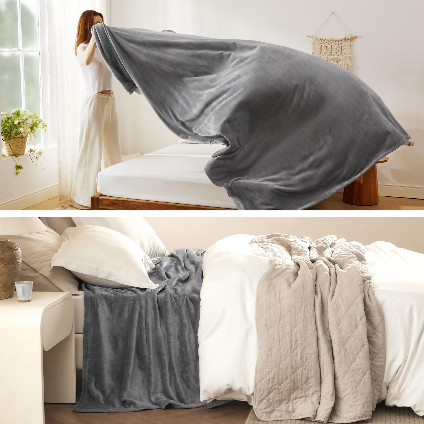 Bedsure Fleece Throw Blankets for Couch Bed Twin Size, Grey Gifts 60x80