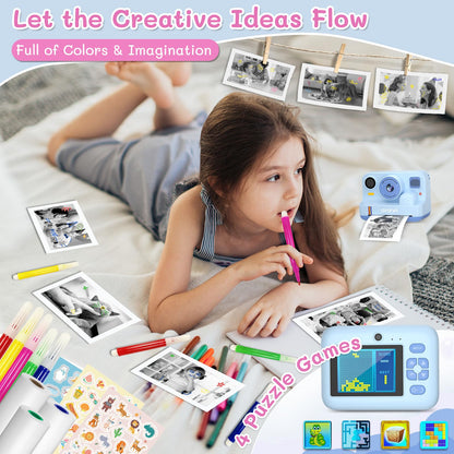 AWANFI Kids Camera Instant Print Toys, 48MP Digital Camera with 1080P Video, 32GB SD Card & 3 Rolls Printing Paper, Fun Instant Print Camera for Kids Ages 3-16, Perfect Christmas & Birthday Gift Blue